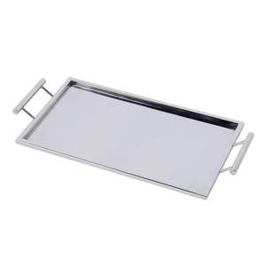 Nouveau plateau de service en acier inoxydable de qualité supérieure, design artisanal, non-rustique, pièce unique avec mini-poignées, à prix avantageux - Product Image 1