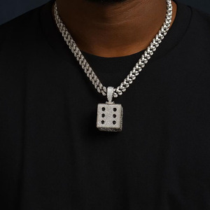 Breloques dés en moissanite sertie de diamants, unisexe, en argent sterling 925 plaqué rhodium, bijoux hip-hop, cadeau tendance pour lui - Product Image 3