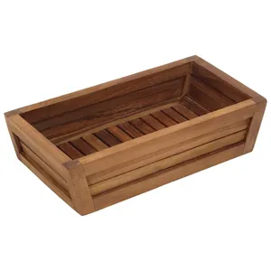<b>Wooden</b> Rectangular Decorative Tray Handcrafted <b>Rustic</b> Style Vertical Slats Modern Design Multi-functional Multi-piece Package - Product Image 1