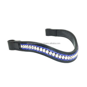 Equestrian Black Leather Horse Premium Quality Handmade Brow Bands With Decorative <b>Crystals</b> and Stones with <b>Stitched</b> Loops - Product Image 3