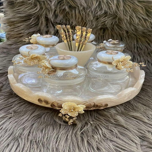 Ensemble de pots en résine fabriqués en Inde, design texturé, touche dorée, imperméable, grande capacité pour les cuisines, vaisselle, cadeaux - Product Image 1