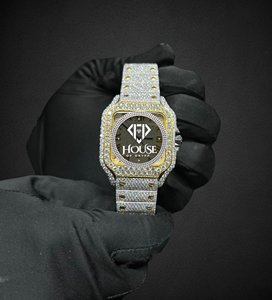 Reloj de Cuarzo Cuadrado con Incrustaciones de Diamantes, Bisel de Acero Inoxidable, Esfera Analógica, Unisex, de Lujo, con Cristal, Estilo Hip Hop - Product Image 1