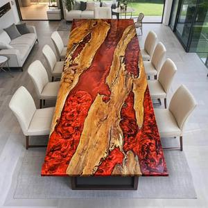 Mesa de Comedor Personalizada de Madera de Olivo con Resina Epoxi Roja – Mesa de Río de Resina y Madera Maciza Hecha a Mano para Muebles Modernos de Hogar y Hotel - Product Image 3