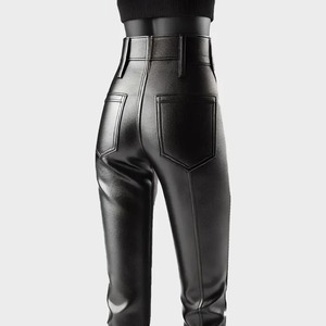 กางเกงหนังเอวสูงผูกเชือกสไตล์โมโตสุดเท่ - Product Image 4