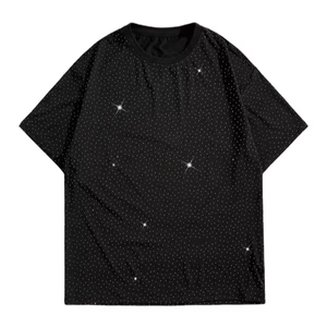 T-shirts pour hommes surdimensionnés personnalisés entièrement ornés de strass, style hip-hop streetwear, t-shirt scintillant à manches courtes, cristaux - Product Image 1