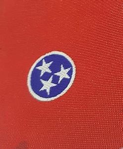 Red <b>Polyester</b> <b>Tie</b> with Blue Circle and White Stars Pattern Machine Embroidered Business Gift Accessory - Product Image 2