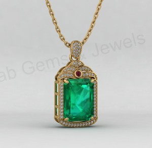Pendentif Charme en Or 18 carats et Argent 925 avec Émeraude et Quartz Taillés en Octogone, Sertis à Griffes, Style Art Déco Luxe Gothique, Cadeau pour Femme - Product Image 3