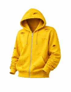 Sweat à capuche unisexe zippé effet vieilli, coupe oversize en molleton, style streetwear, avec poches, 100% coton - Product Image 2