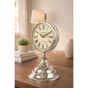Traditional Brass Desk <b>Clock</b> Circular Design Mechanical Movement Needle Display Silent Non Ticking Hourly <b>Chiming</b> - Product Image 2