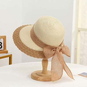 Sombrero de sol de paja con lazo y ala ancha, portátil, para actividades al aire libre, playa, pescador, viajes y uso casual - Product Image 2