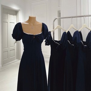 Premium OEM Solid Woven Vintage Off-the-Shoulder Flared <b>High</b> <b>Waist</b> A-Line Breathable Maxi <b>Dress</b> Ruched Detail Puff Sleeves Women - Product Image 4