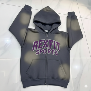 Sudaderas con capucha de corte y confección, estilo urbano, fabricante líder, con pedrería personalizada, logotipo serigrafiado, hombros caídos, efecto desgastado por el sol, con cremallera - Product Image 1