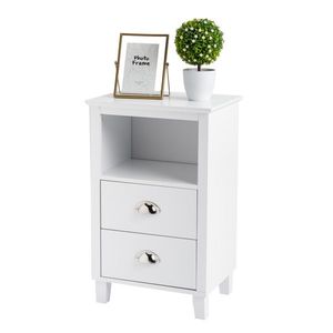 Comodino Moderno e Semplice in MDF Bianco Verniciato a Spruzzo, 40*30*63cm, con Gambe Alte e Due Cassetti, Arredamento per Camera da Letto - Product Image 5