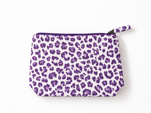 Purple Leopard Print Cotton Cosmetic <b>Bag</b> with Zipper Soft Handle Large Capacity-Fashion <b>Travel</b> <b>Makeup</b> Pouch & for Case - Product Image 1