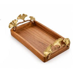 Bandeja de Servir Ovalada de Madera de Lujo con Asas de Hoja de Oro, Plato Decorativo de Madera para Mesa de Centro y Decoración de Sala de Estar - Product Image 2