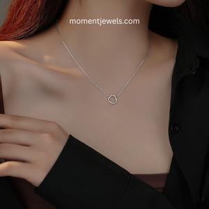 Collier Pendentif Rond en Argent Style Simple pour Femme, Bijou Fin Géométrique Cercle Taillé Diamant, Élégant Quotidien Minimaliste - Product Image 5