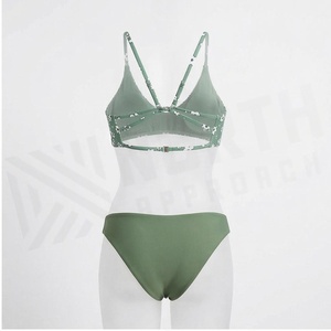 North Approach Women's Green Floral <b>Bikini</b> <b>Set</b> Crossed Halter Top With Hollow Out Detail Hipster Bottoms - Product Image 2