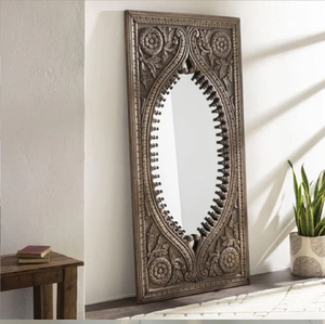 This vibrant, handcrafted <b>rectangular</b> <b>mirror</b> boasts intricate, multi-colored regional artwork available at wholesale prices. - Product Image 2