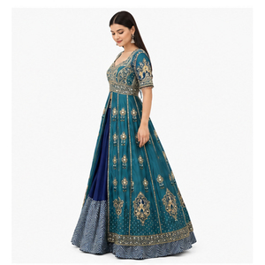 Women's Royal Afghan Kuchi Dress With Traditional <b>Blue</b> Accents Heavy Embroidered Gown For Special Events Afghan Kuchi Dress - Product Image 3