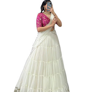 Ensemble Lehenga Choli en soie premium, style Maharashtrien, magnifique couleur blanche, dentelle brodée, pour femmes ou filles, occasion spéciale - Product Image 1