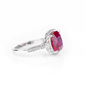 Women's 925 Sterling Silver Ruby <b>Cushion</b> Cut Halo Cocktail Ring Rhodium Plated Luxury <b>Statement</b> Fine Jewelry - Product Image 4
