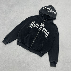 Custom Unisex 100% Cotton Oversized Heavyweight Hoodie & Sweatpants Set Solid Pullover Zip-Up Distressed Vintage Streetwear - Product Image 6