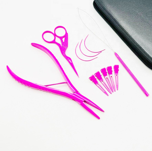 Kit d'outils pour extensions de cheveux, pinces en acier inoxydable rose blush avec pinces de sectionnement, aiguilles à perles, aiguilles de type C - Product Image 6