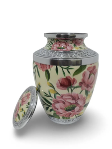 Floral Aluminum Cremation Urn Keepsake Casket <b>Memorial</b> <b>Vase</b> Silver Lid Decorative Funeral Supply - Product Image 2