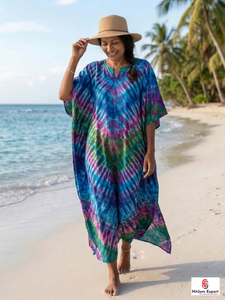 Printed Women <b>Kaftan</b> Dress Loose Fit Comfortable Beach Wear Lightweight Fabric Stylish <b>Summer</b> Bulk Manufacturing Export Supply - Product Image 3