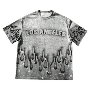 Camiseta gráfica con estampado de diamantes de imitación para hombre, camiseta de manga corta con cuello redondo, camiseta informal de verano de inspiración vintage, Top informal brillante - Product Image 4