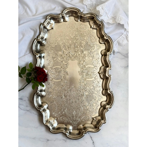 Luxury Rectangular Metal Serving Tray With Floral Border Decorative Gold Color Platter For Food Fruit Coffee Hotel Platter Tray - Product Image 5