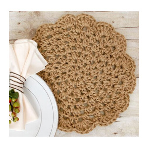 Wholesale Vintage Hand Woven Rattan <b>Placemats</b> for Dining Straw Braided Jute <b>Round</b> Water Hyacinth Table Drinks Cups Mats Set - Product Image 2