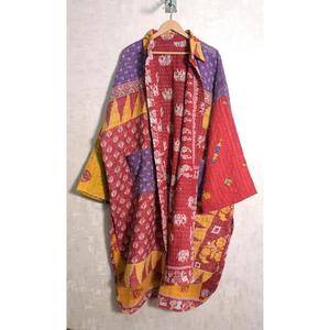 Handmade Vintage Kantha Cotton Patchwork Jacket Indian Printed Boho Long <b>Coat</b> <b>Women</b> Outerwear - Product Image 3