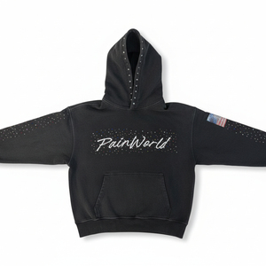 PairWorld <b>Men's</b> <b>Black</b> Pullover Hoodie 100% Cotton Winter Casual <b>Sweatshirt</b> with Front Logo American Flag Patch 2 Pcs - Product Image 3