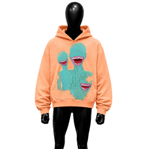 Sudadera con Capucha Oversize de Moda Urbana con Estampado Gráfico de Melocotón y Alien, Diseño Casual Oversize con Bolsillo Delantero, Ajuste Regular, Sudadera con Capucha Gráfica Artística - Product Image 1