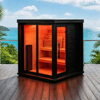 Cabine de sauna extérieure en pin, sauna carré à vapeur pour 2-3 personnes, noir, certifié ETL, ODM Resort avec option de luminothérapie rouge, WiFi intelligent
