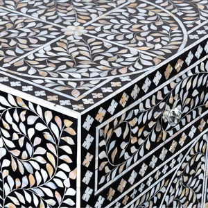 Luxury Handmade Mother of Pearl Inlay <b>Chest</b> of Drawers Wooden <b>Storage</b> Cabinet - Product Image 4