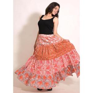 Cotton <b>Patchwork</b> Printed Boho Maxi <b>Skirt</b> Women's Handmade Ankle-Length Breathable Casual Vintage Indian Festival Fashion - Product Image 3