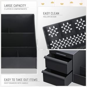 Organizador de maquillaje negro de 3 niveles con cajones, caja de almacenamiento de cosméticos desmontable, organizador de almacenamiento para el hogar. - Product Image 5