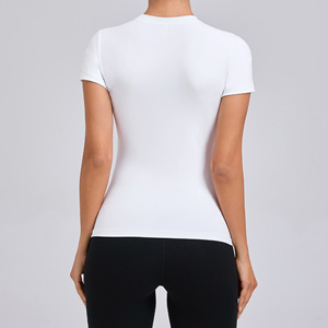 Camiseta de Yoga para Mujer, de Secado Rápido, Ajustada, para Fitness, Manga Corta, Ropa Deportiva, Color Sólido, Transpirable, OEM, ODM, Venta al Por Mayor - Product Image 5