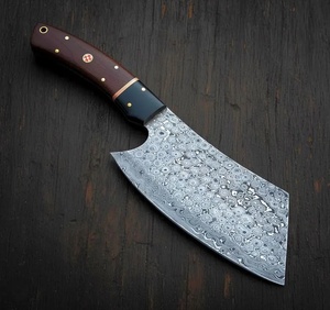 Cuchillo de carnicero ambidiestro hecho a mano de acero de Damasco con mango de madera y funda de cuero para supervivencia al aire libre, corte de carne y cocina. - Product Image 2