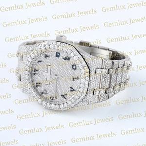 High Quality Pass Diamond Tester <b>Arabic</b> Dial D VVS Fully Iced Out Moissanite Diamond Auto date Full White Hip Hop <b>Watch</b> For Men - Product Image 4