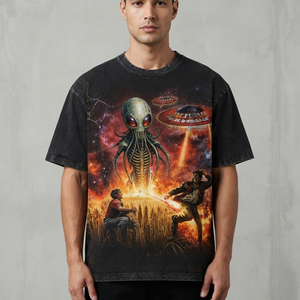 Camiseta de algodón con estampado gráfico personalizado, estilo vintage, manga corta, lavado ácido, para uso unisex, cómoda de llevar. - Product Image 5