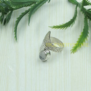 Natural Moonstone 925 Sterling Silver <b>Adjustable</b> <b>Ring</b> Handmade Boho Statement Women Vintage Floral Textured Silver Jewelry Gift - Product Image 3