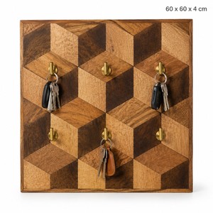 Porte-clés mural géométrique 3D en bois de manguier artisanal - Vente en gros Inde - Product Image 1