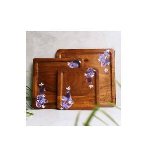 Elegante Bandeja de Madera con Estampado Esmaltado para Servir Comida y Desayuno, Bandeja Rústica de MDF para Decoración de Mesa en el Hogar, Bandeja de Servicio para Hotel - Product Image 2