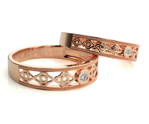 Anillos de Pareja de Lujo Florales Chapados en Oro Rosa de Plata de Ley 925 de Bindi Jewels - Product Image 1