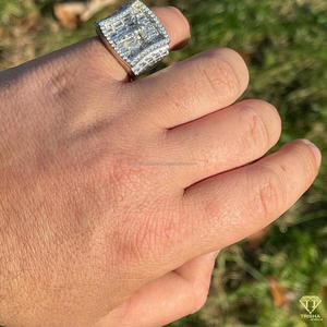 Moissanite Diamond Baguette Cluster Statement <b>Ring</b> for Men White <b>Gold</b> Luxury Hip Hop <b>Cocktail</b> <b>Ring</b> Iced Out Wedding Band Gift - Product Image 6