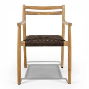 Silla de Comedor Moderna Escandinava de Madera de Teca Sólida con Asiento de Cuerda Tejida a Mano, Sillón para Jardín, Patio, Interior, Muebles de Restaurante - Product Image 1