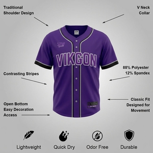 Maillot de baseball personnalisé OEM, col en V, respirant, pas cher, grandes tailles, sublimé. - Product Image 5